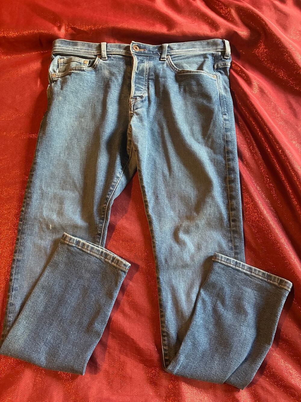 &Denim Jeans Womens M Slim Low Waist Straight Leg Blue Recycled Fibers Casual